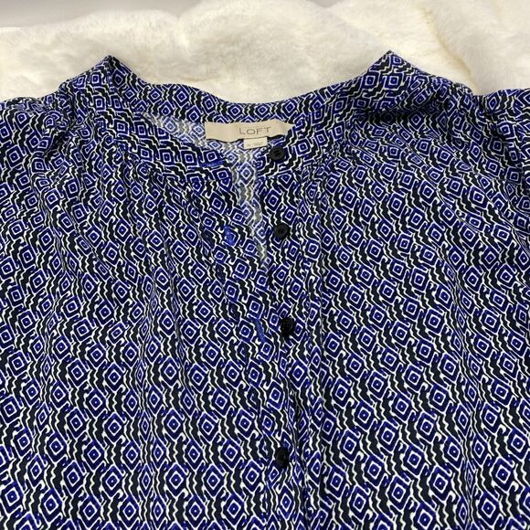 LOFT Ann Taylor Blue Geometric Medallion Dress M Sleeveless Mod Boho Mini - Picture 2 of 6